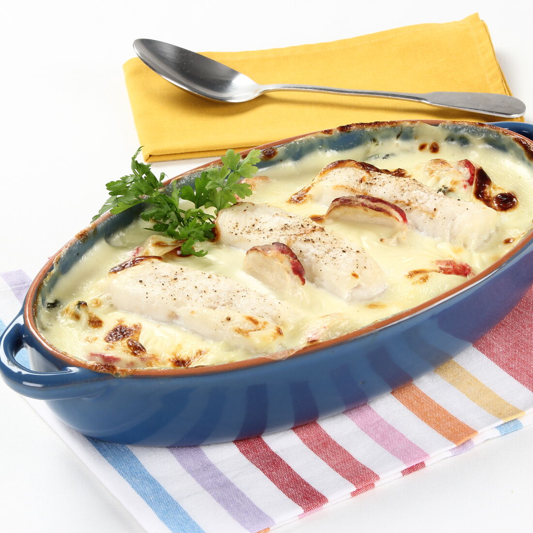 Pescada Gratinada com Espinafres