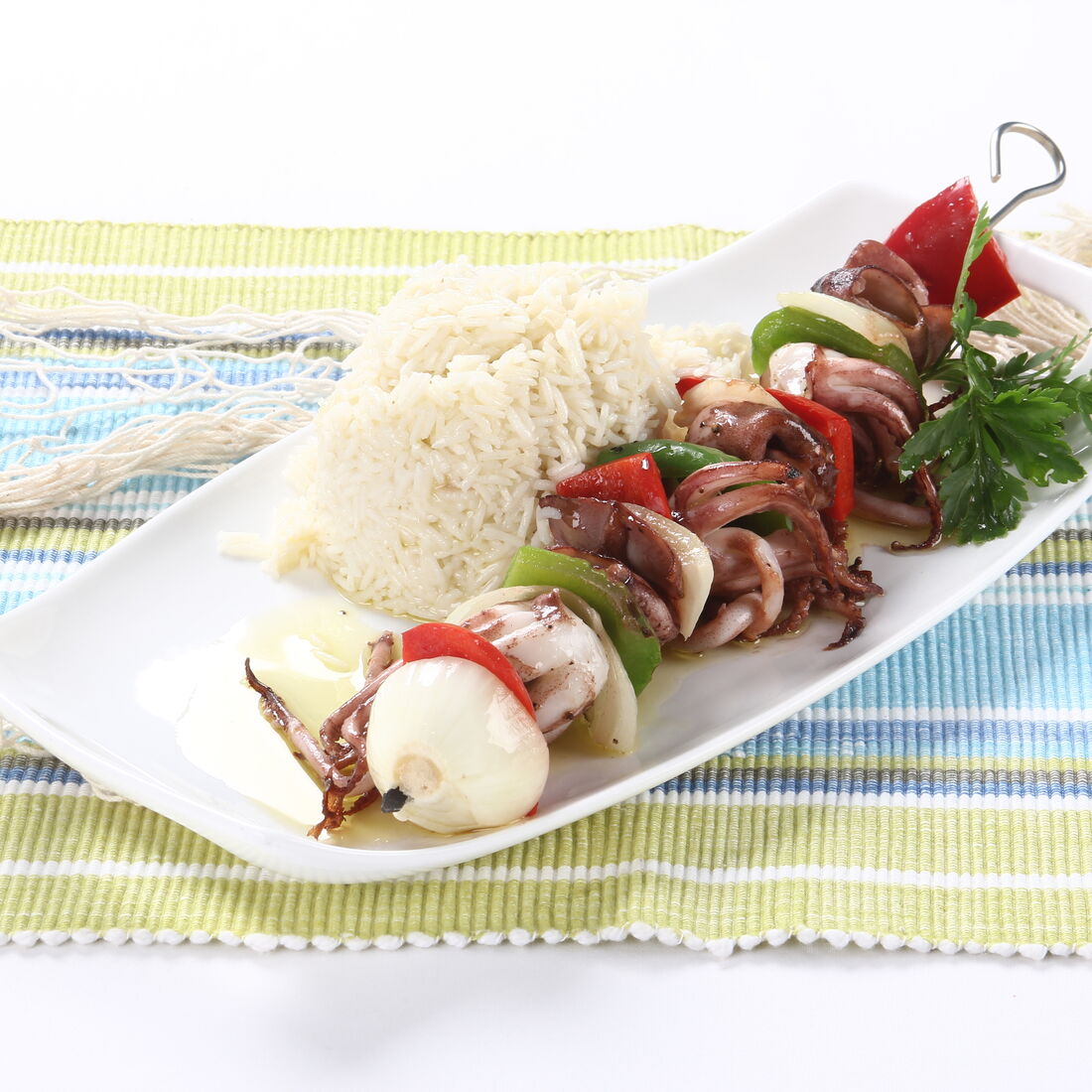 Espetada de Pota com Arroz Basmati