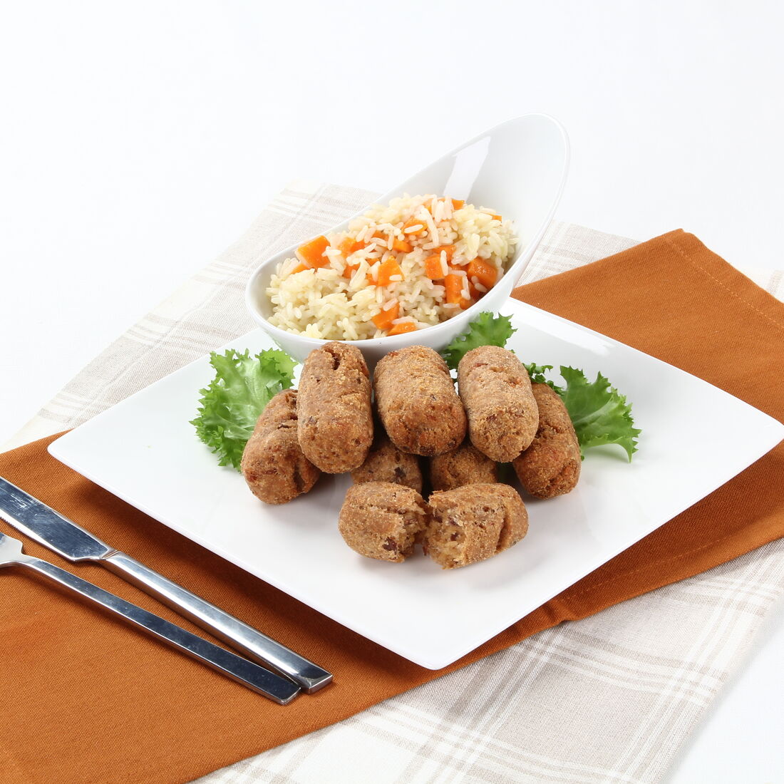 Croquetes de Alheira com Arroz de Cenoura