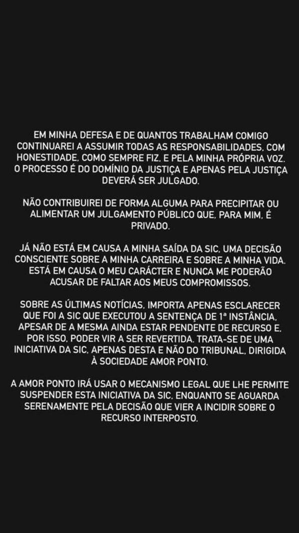 Cristina Ferreira, comunicado