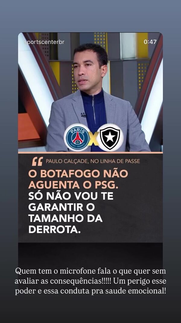 Paulo Calçade afirma: Botafogo não aguenta o PSG