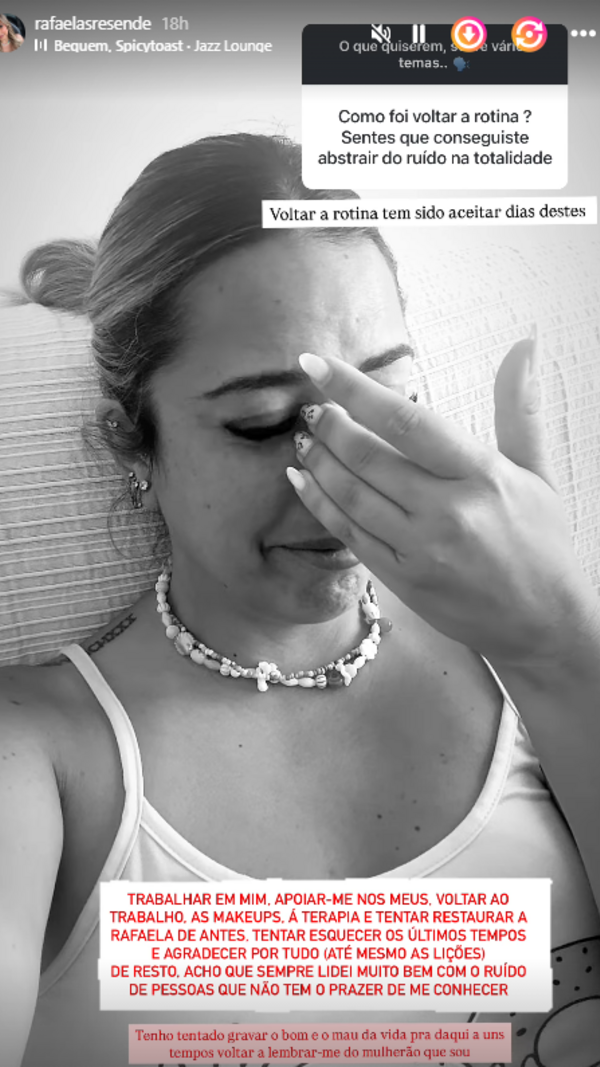 'Voltar à rotina é aceitar dias destes'. Rafaela tenta restaurar-se após Casados à Primeira Vista