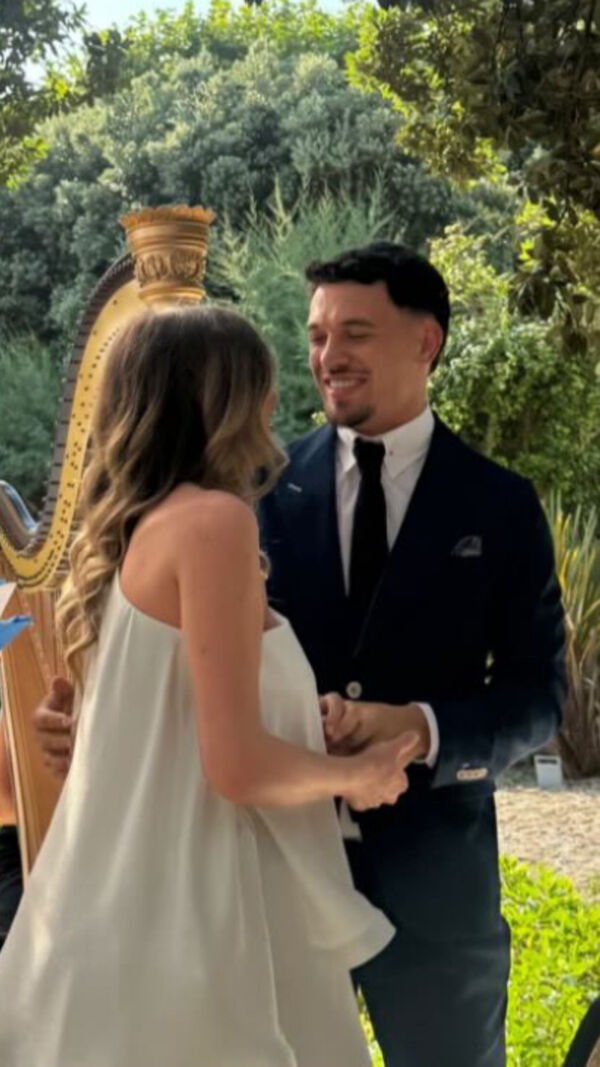Pote e a mulher, Bruna Rafaela no dia do casamento