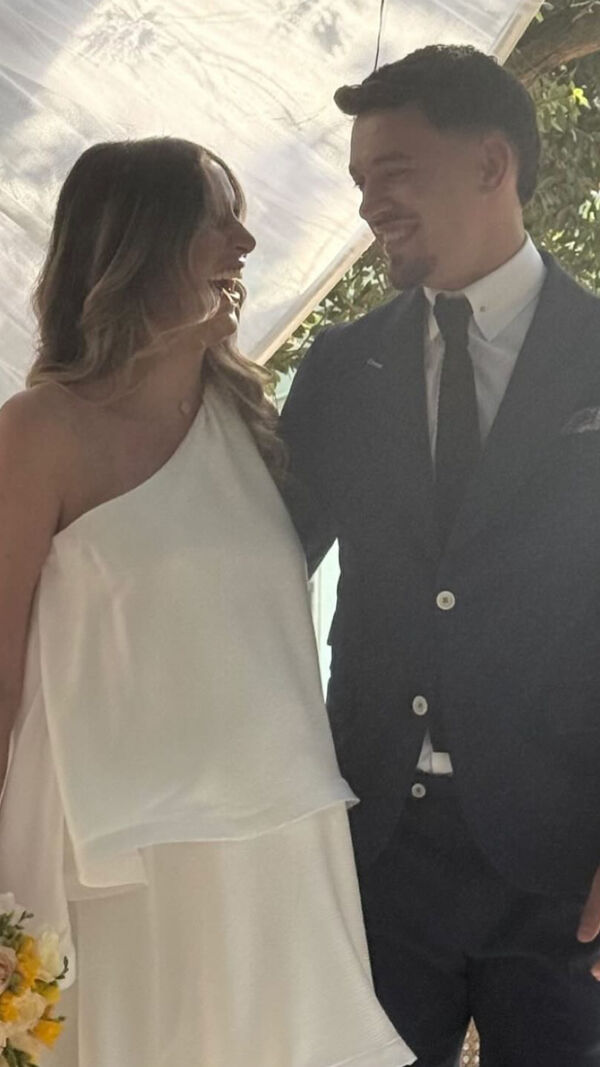 Pote e a mulher, Bruna Rafaela no dia do casamento