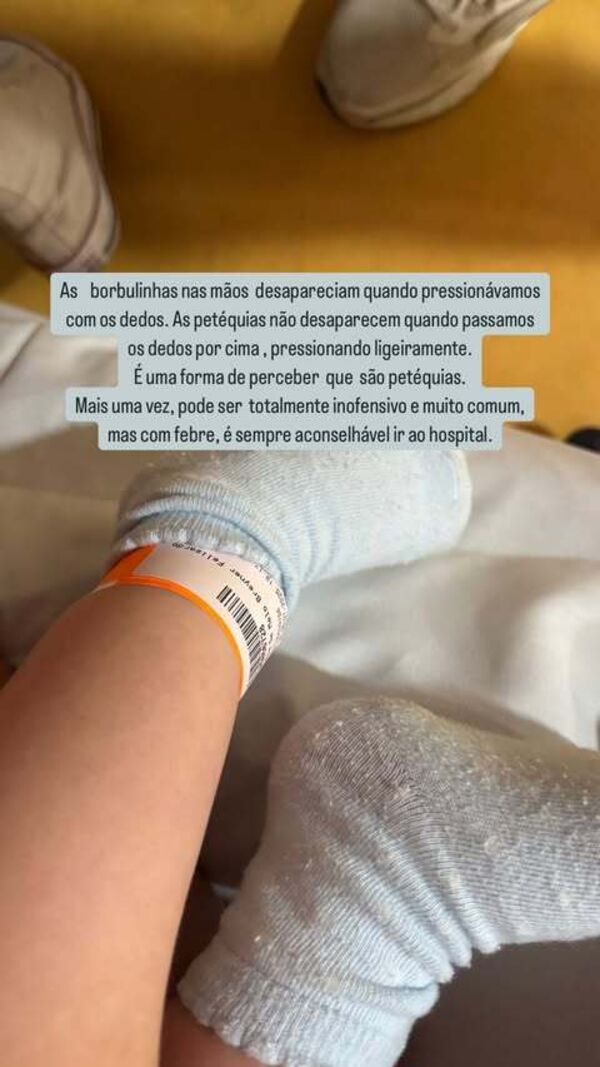 Matilde Breyner cancela férias por doença da filha Mia, com febre e petéquias.