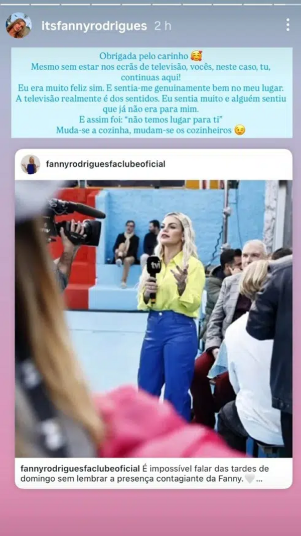 Fanny Rodrigues fala da mágoa de ter sido afastada do Somos Portugal