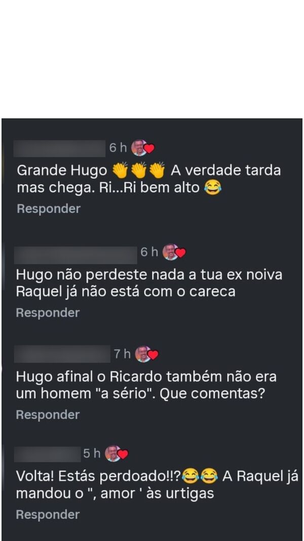 Comentários sobre o fim da relação de Raquel e João Ricardo