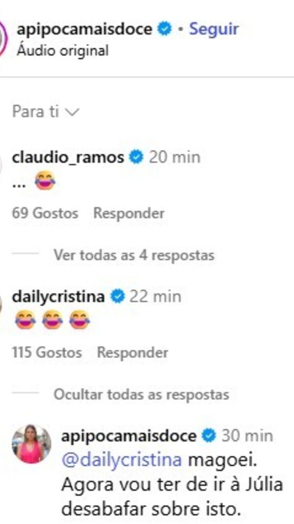 Os comentários da publicação