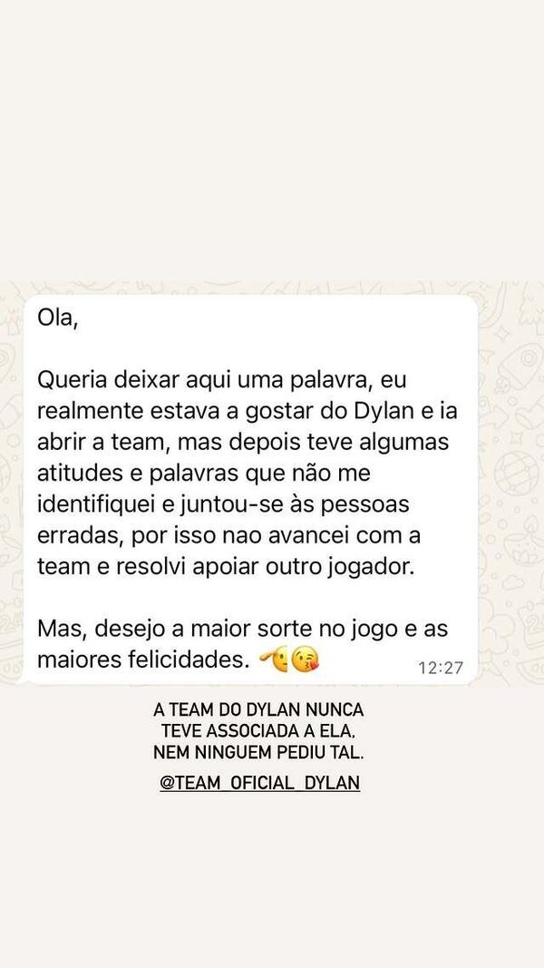 Dylan, Ana de Sousa, bronca 'teams'