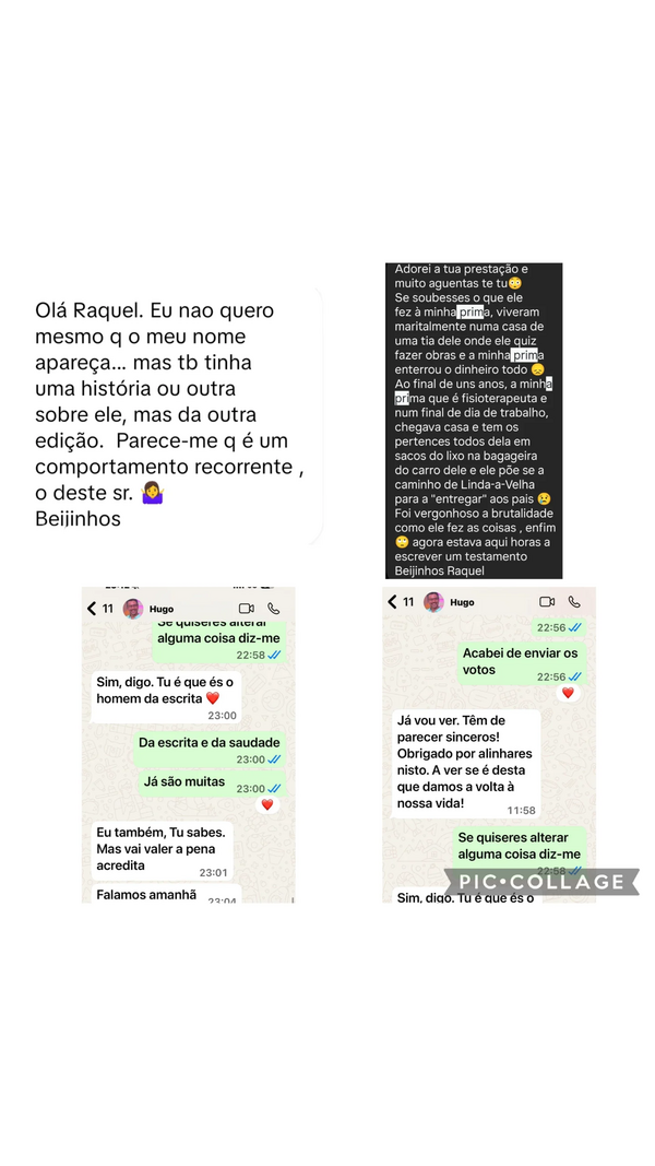 Story de Raquel Mendes com alegadas mensagens que lhe foram enviadas