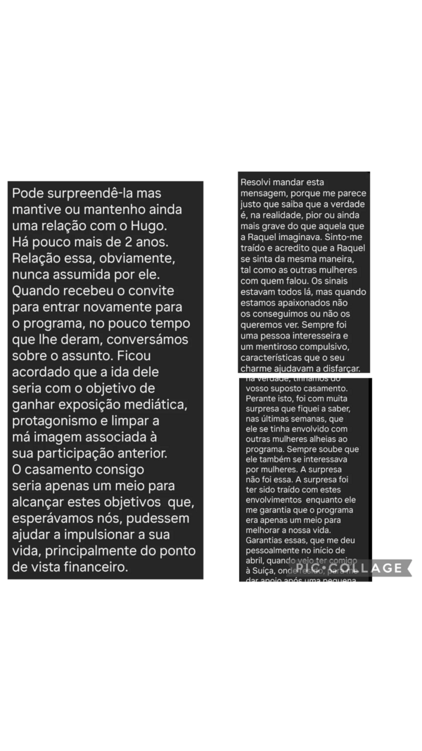 Story de Raquel Mendes com alegadas mensagens que lhe foram enviadas