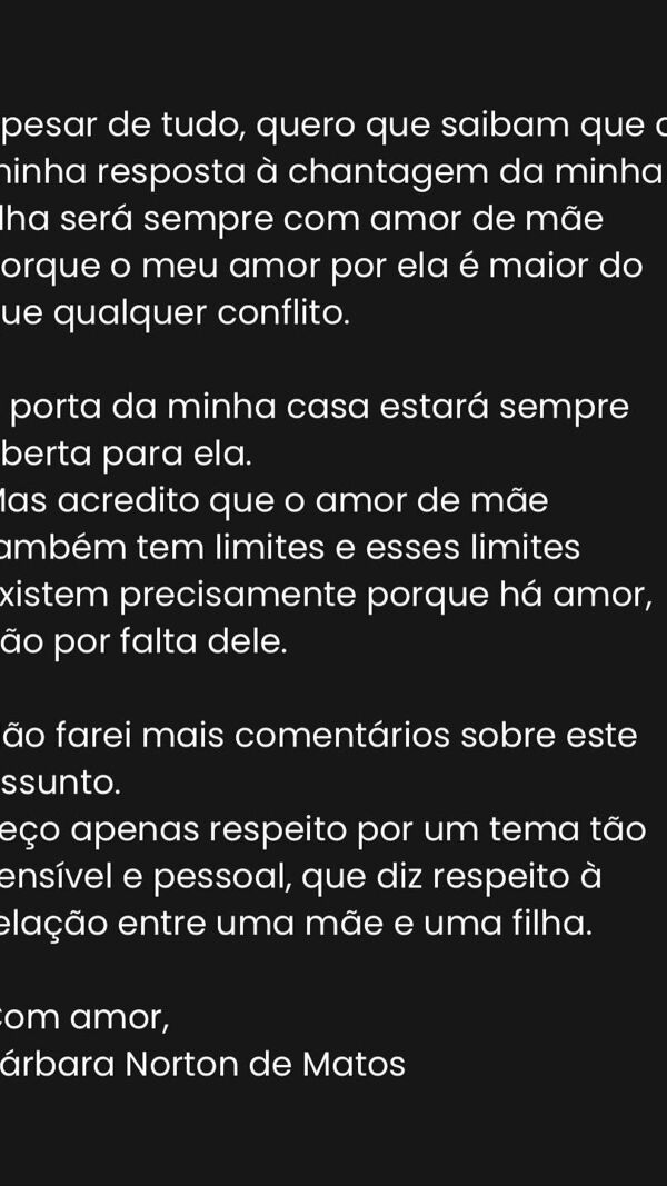 Bárbara Norton de Matos, comunicado