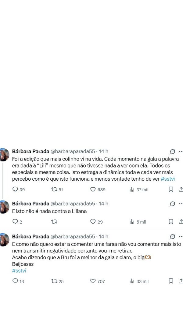 Bárbara Parada critica destaque dado a Liliana Aguiar num programa