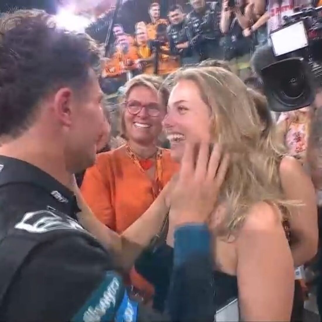 Lando Norris e Margarida Corceiro celebram a vitória no Mundial de Fórmula 1