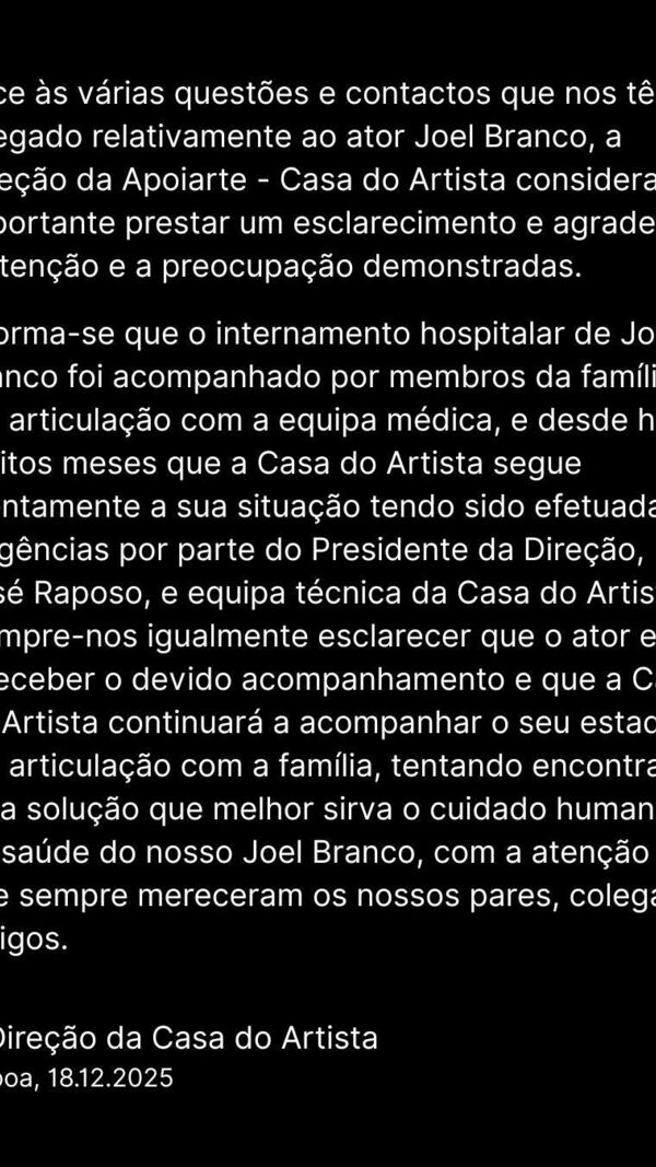 Comunicado da Casa do Artista