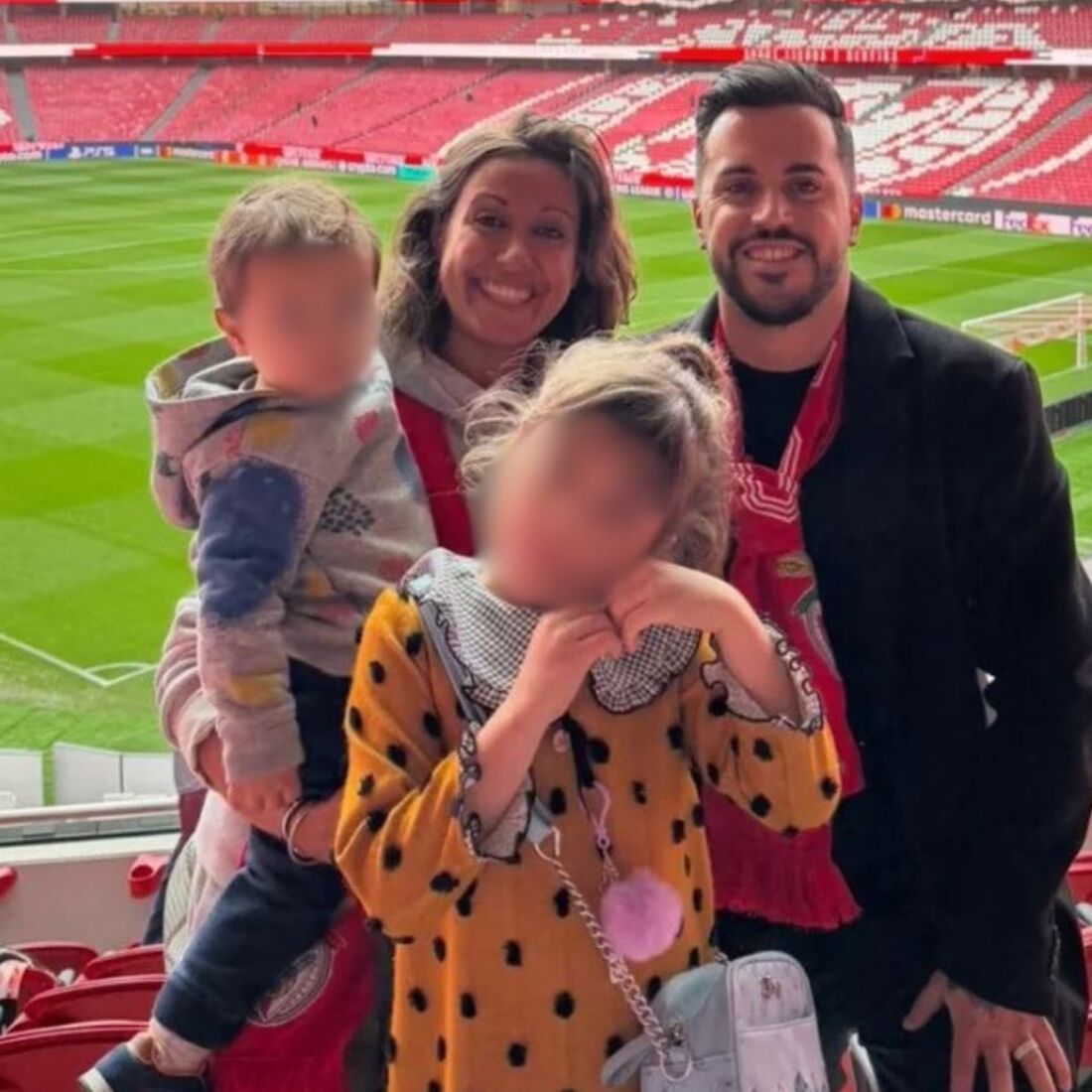 Pedro Jorge, Marisa e os filhos, Théo e Yara, no Estádio da Luz