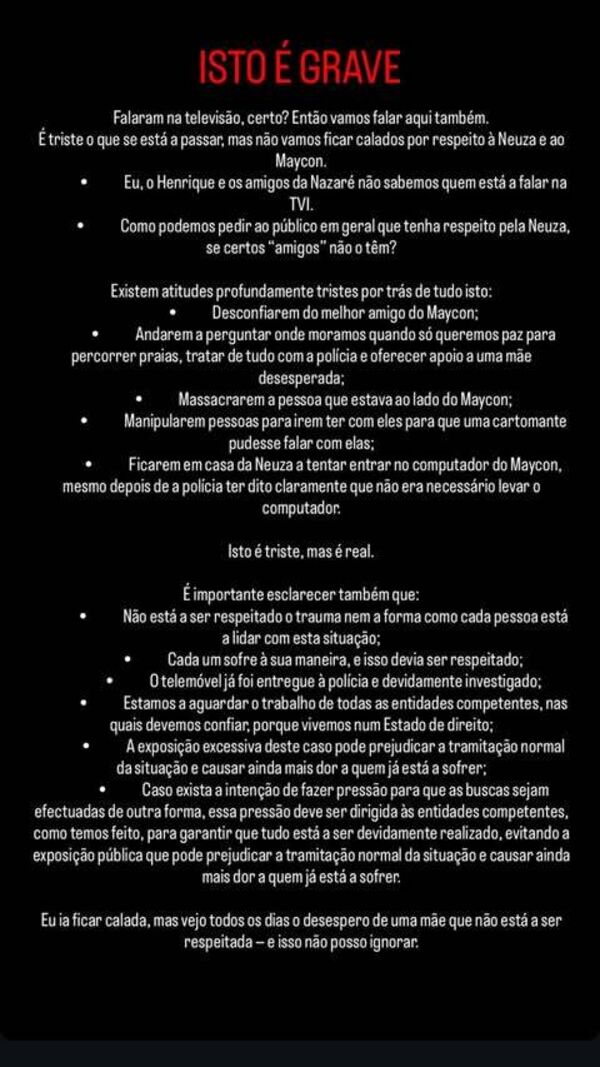 Comunicado Renata Reis sobre Maycon