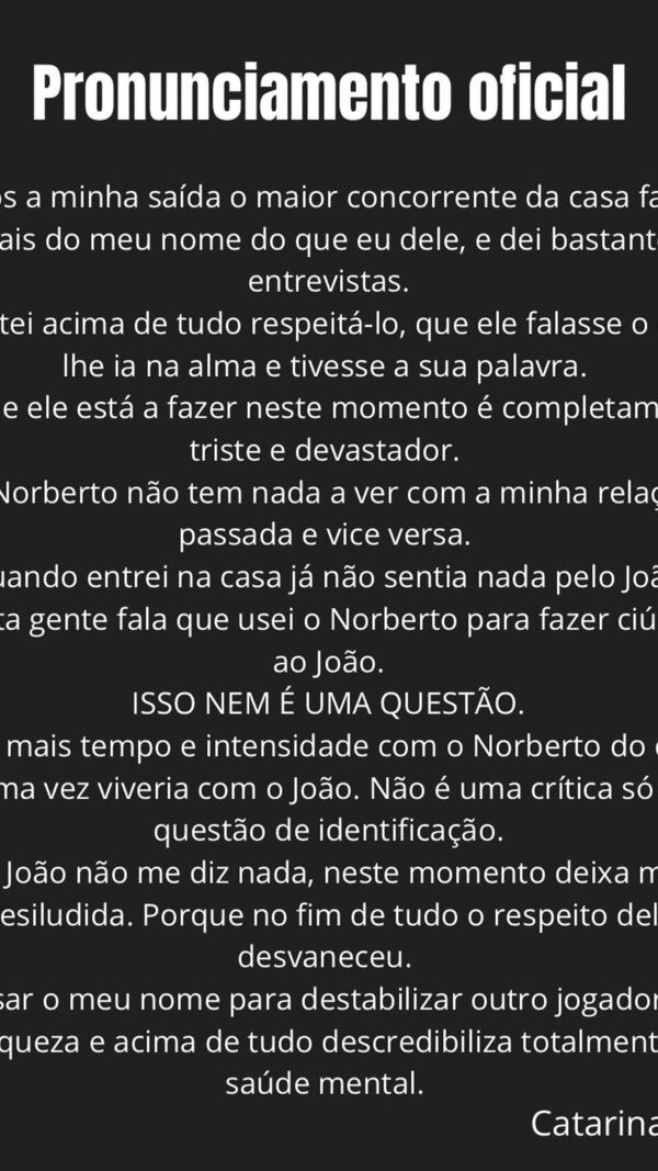 o comunicado de Catarina
