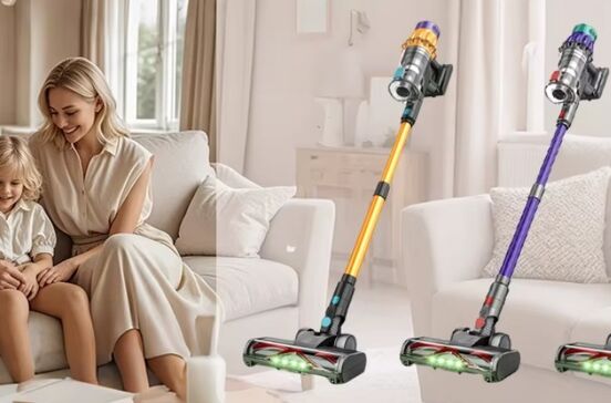 Família com aspiradores sem fios para limpeza doméstica
