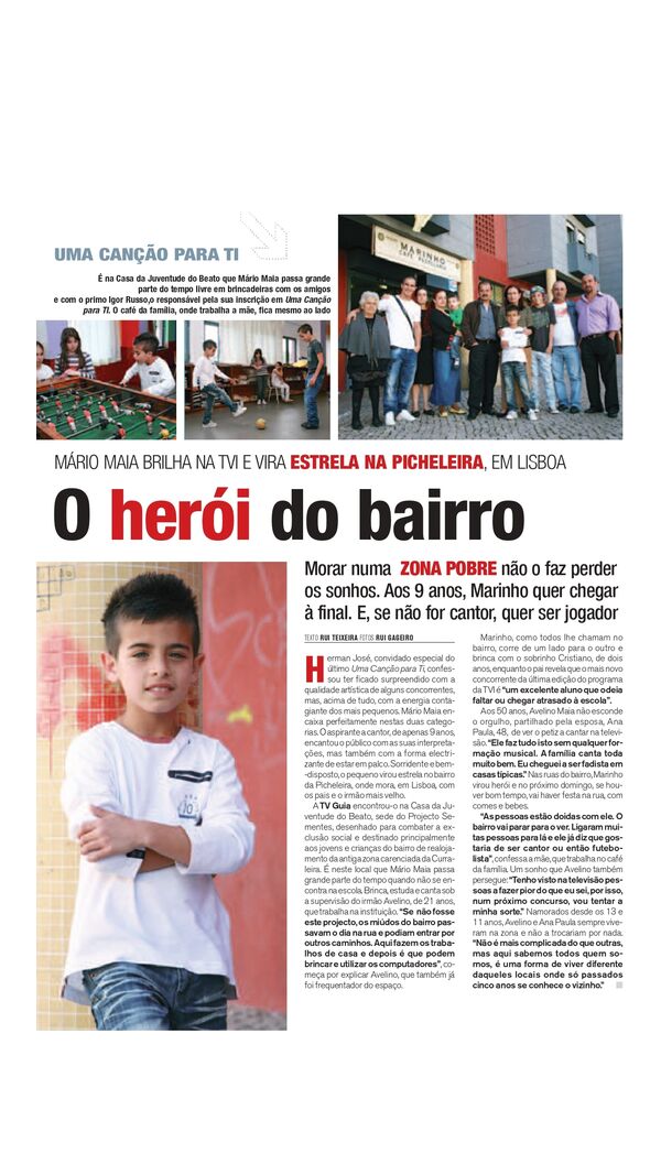 Artigo da TV Guia sobre Mário, em 2009