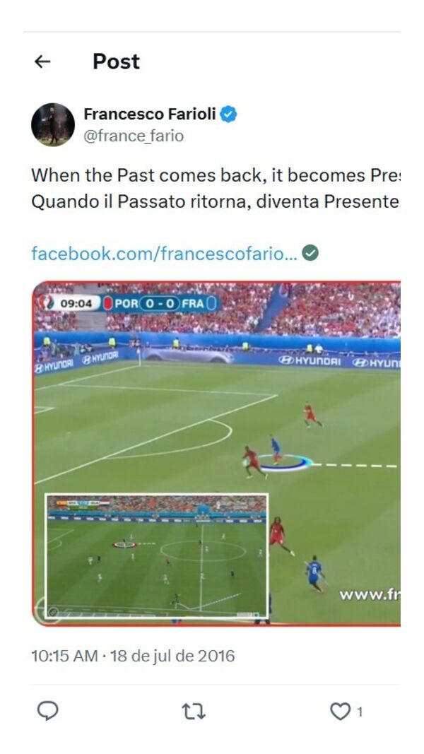 A página de Twitter de Farioli, ainda ativa