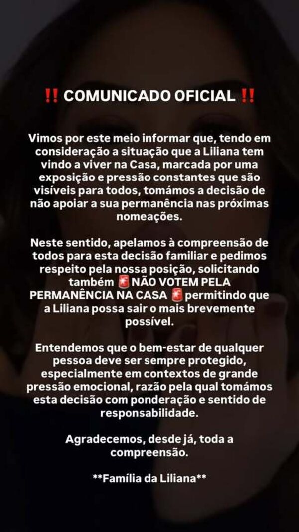 Comunicado, família de Liliana