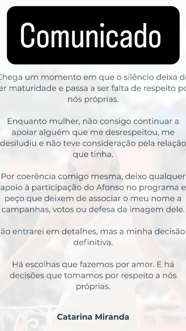 O comunicado de Catarina Miranda