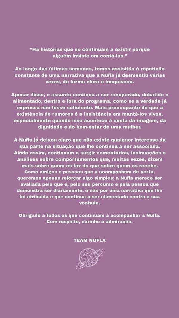 Nufla, comunicado