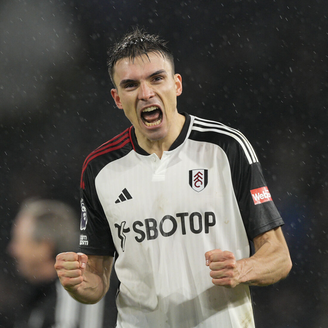 Joao Palhinha of Fulham celebrates after the English Premier League soccer match between Fulham and Arsenal , at Craven Cottage